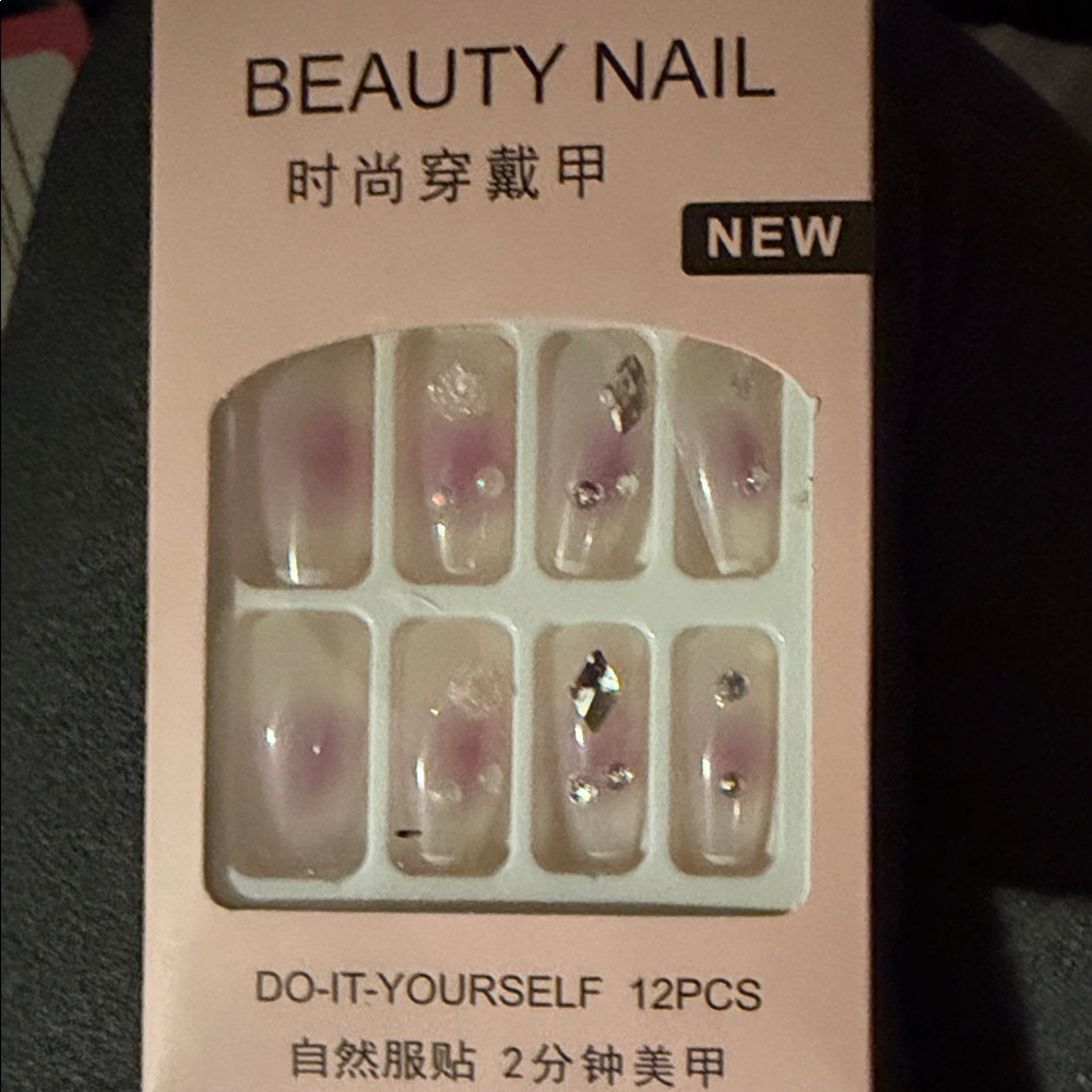 Pink Crystal Press-On Nails - 12PCS